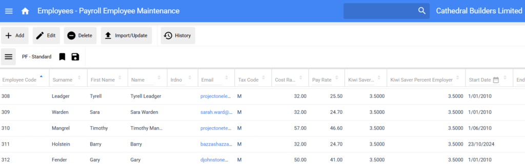 Screenshot of CostCon's payroll software