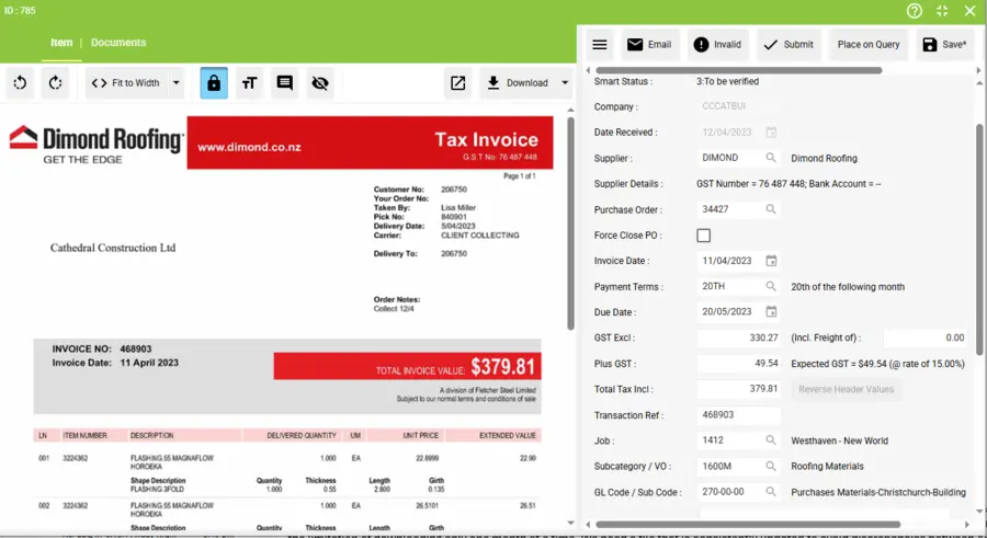 A screenshot of CostCon's construction accounting software